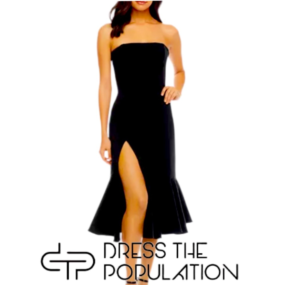 NWT DRESS THE POPULATION | Madison Strapless Midi Dress Gown Prom Formal Black